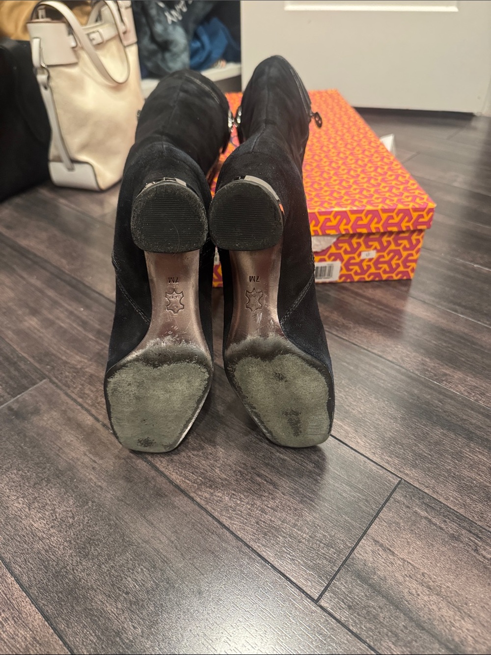 Tory Burch Black Suede snake Knee-High Logo Boots - Picture 5 of 5